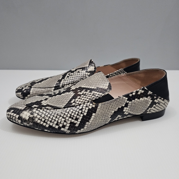 J Crew Loafer Convertible Mule Womens 11 Snakeskin Embossed Leather Chic Flats - Picture 1 of 16